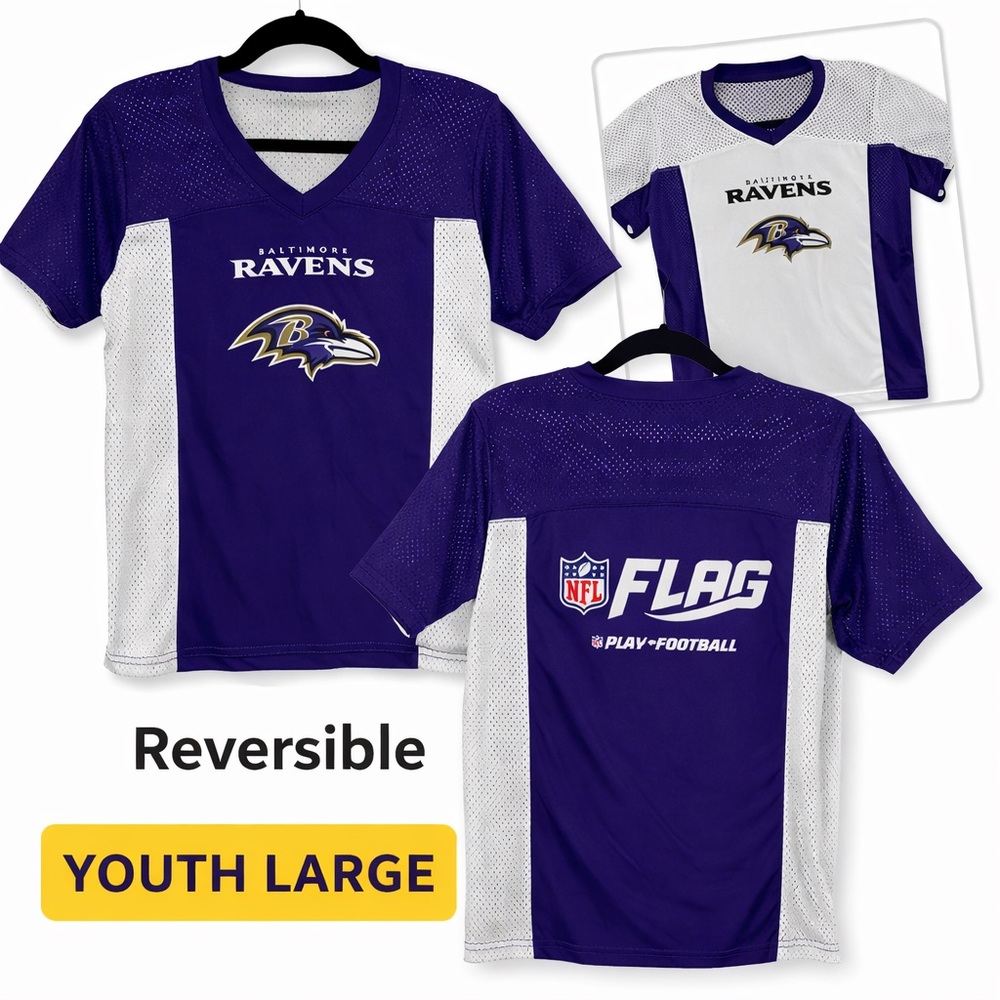 Baltimore Ravens NFL Flag Football Reversible Jersey Youth Large Purple White